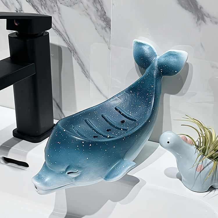 Porte-savon céramique dauphin forme créative ludique - haute qualité résistante humidité ambiance magique aquatique