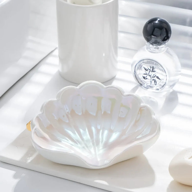 Porte-savon coquillage premium vue détaillée - Texture naturelle effet océanique pour décoration marine