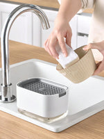 Distributeur Savon Liquide Premium 2-en-1 avec Porte-Éponge - Élégance Moderne Salle de Bain - Vignette | Le porte savon