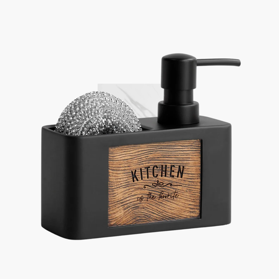 Distributeur savon 2-en-1 premium avec porte-éponge intégré - Solution cuisine moderne multifonction