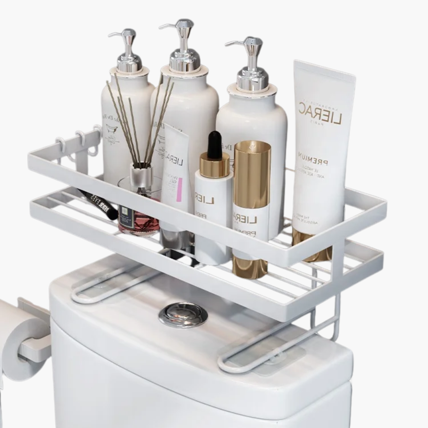 Organisateur salle de bain inox panier métallique rangement - structure robuste plateau porte-savon intégré design contemporain
