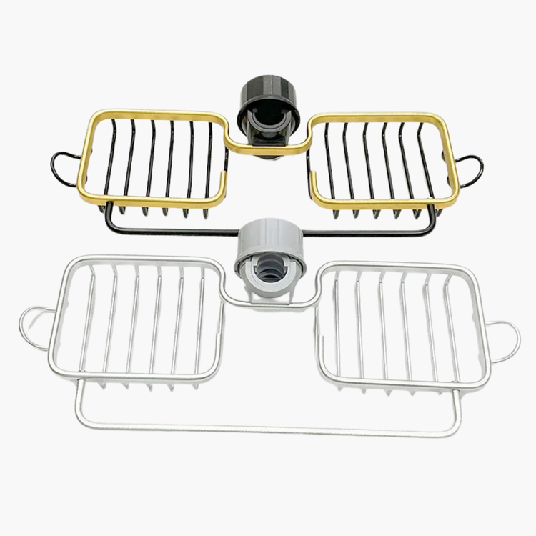 Panier porte-savon douche premium en situation - installation murale et utilisation pratique