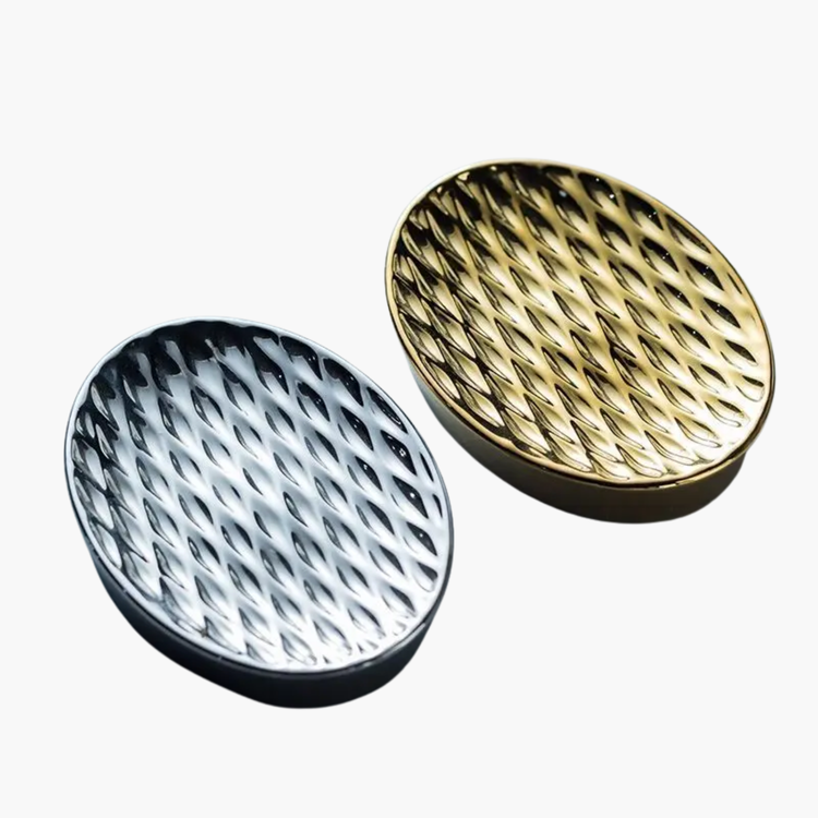 Porte-savon doré vue profil finition or premium luxe élégant salle de bain haut de gamme