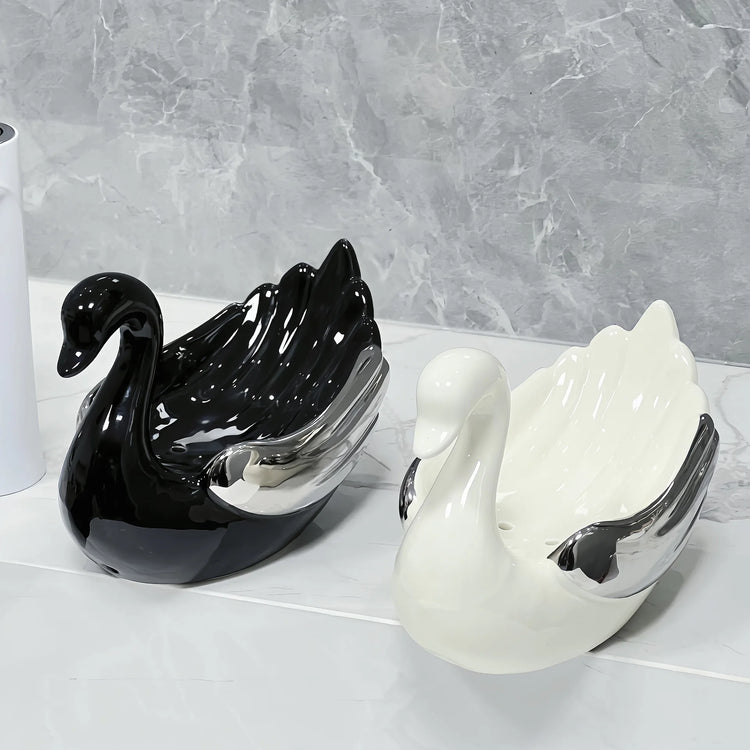 Porte-savon forme cygne élégant vue profil design artistique premium salle de bain