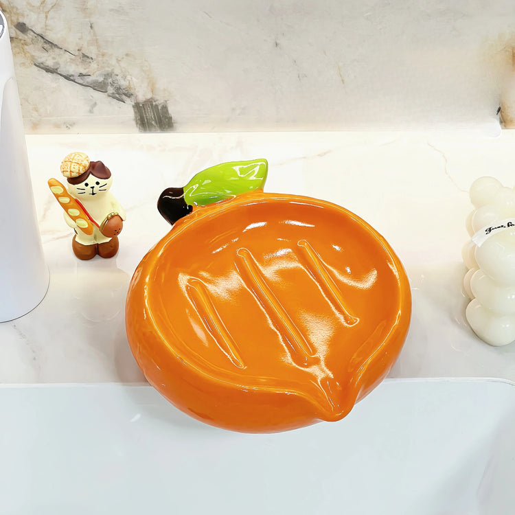 Porte-savon orange céramique premium vitaminé énergisant coloré moderne élégant finition brillante glaçure protectrice salle de bain
