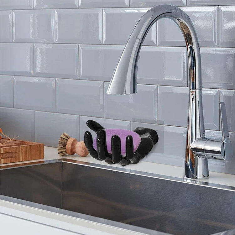 Vue arrière du porte-savon sculptural main premium - Design artistique original accessoire salle de bain
