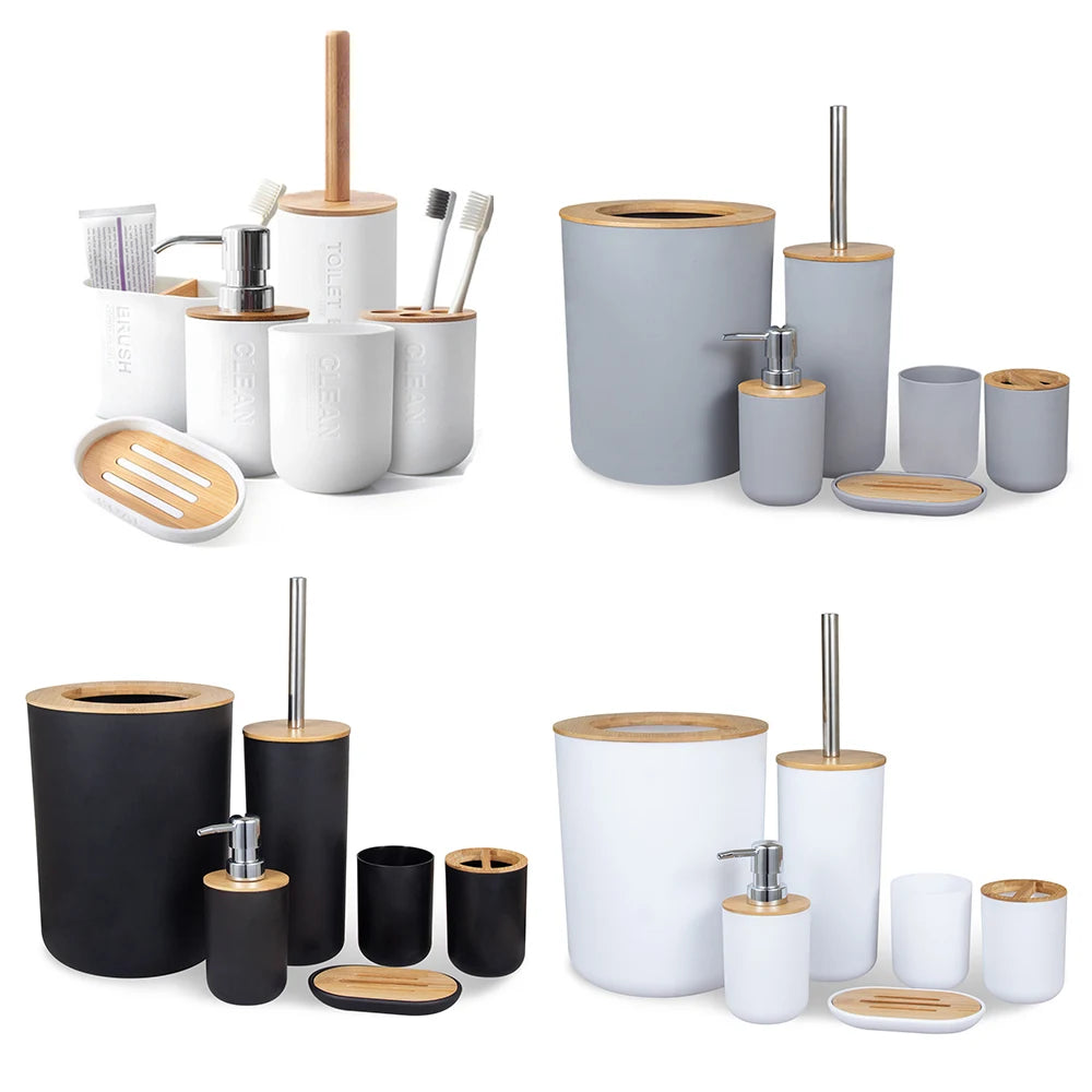 Collection d’accessoires de salle de bain comprenant des tasses, des porte-brosses à dents et des porte-savons 