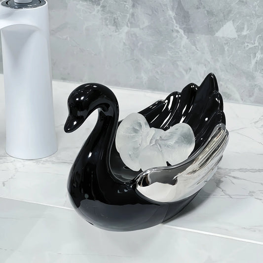 Porte-savon noir en forme de cygne 