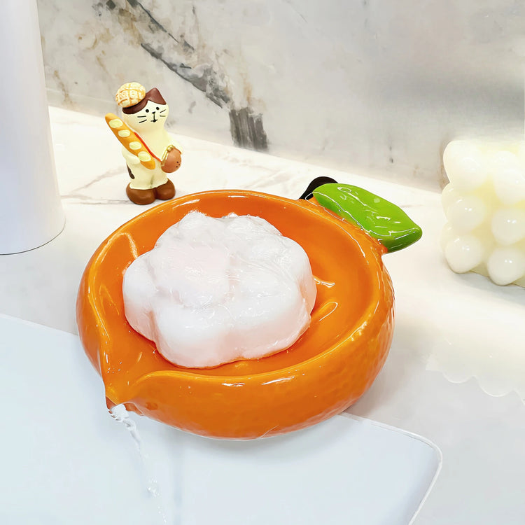 Porte-savon orange céramique premium vitaminé énergisant coloré moderne élégant 300g dense stabilité teinte solaire salle de bain
